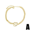 Wholesale Jewelry Simple Heartshaped Pendant Copper 18K Gold Plated Cuban Chain Bracelet