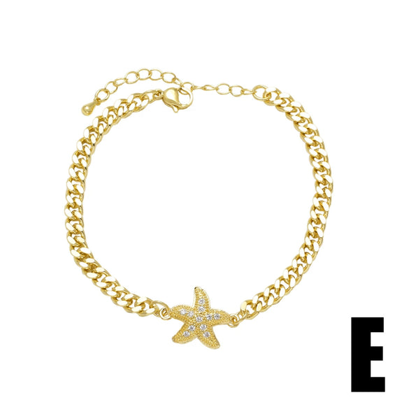 Wholesale Jewelry Simple Heartshaped Pendant Copper 18K Gold Plated Cuban Chain Bracelet