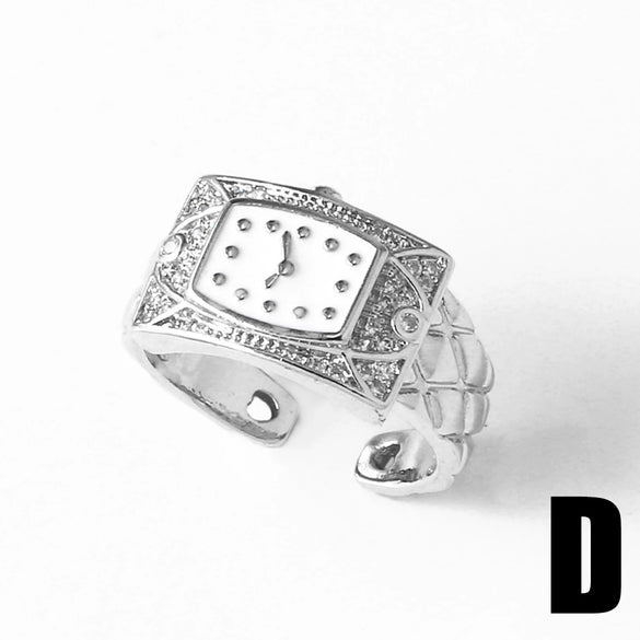 Wholesale Jewelry Simple Highend Copper Electroplated Real Gold Clock Watch Open Ring