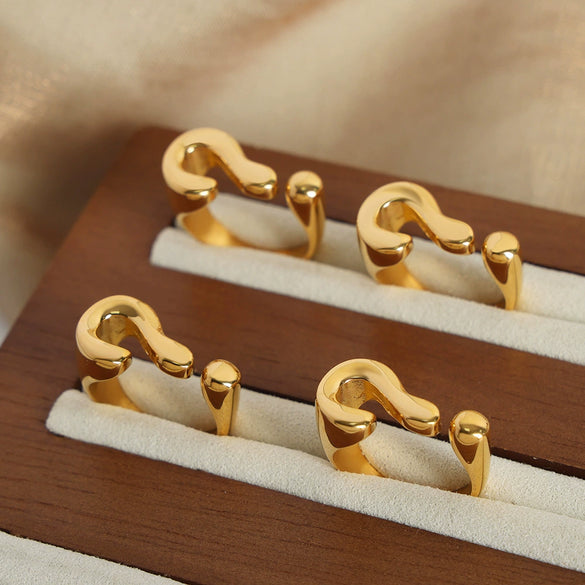 Wholesale Jewelry Simple Irregular 316L Stainless Steel Gold Plated Stereoscopic Question Mark Open Ring For Women