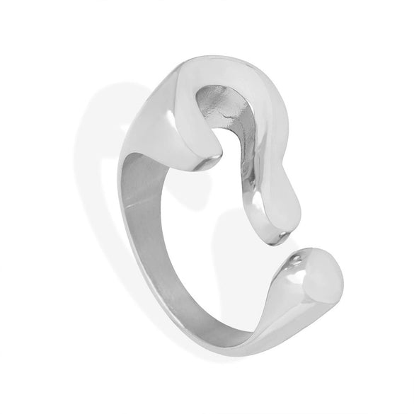 Wholesale Jewelry Simple Irregular 316L Stainless Steel Gold Plated Stereoscopic Question Mark Open Ring For Women