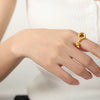 Wholesale Jewelry Simple Irregular 316L Stainless Steel Gold Plated Stereoscopic Question Mark Open Ring For Women
