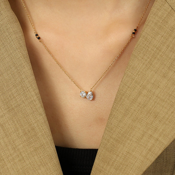 Wholesale Jewelry Simple Joker Style Double Diamond Pendant 316L Stainless Steel Clavicle Chain With Electroplating