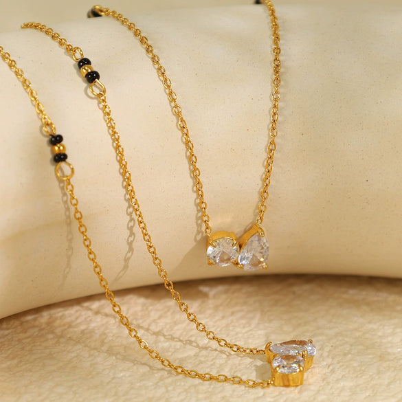 Wholesale Jewelry Simple Joker Style Double Diamond Pendant 316L Stainless Steel Clavicle Chain With Electroplating