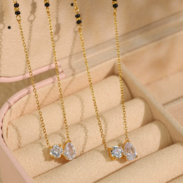 Wholesale Jewelry Simple Joker Style Double Diamond Pendant 316L Stainless Steel Clavicle Chain With Electroplating