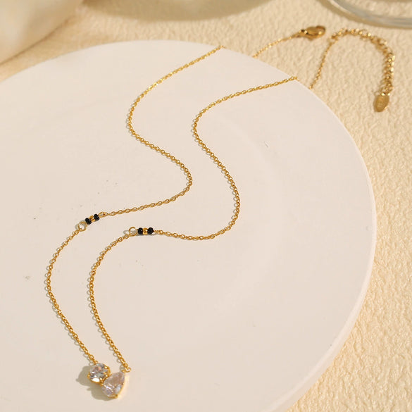 Wholesale Jewelry Simple Joker Style Double Diamond Pendant 316L Stainless Steel Clavicle Chain With Electroplating