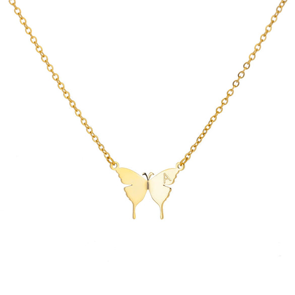 Wholesale Jewelry Simple Letter And Butterfly Stainless Steel 18K Gold Plated Necklace