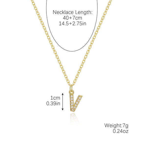 Wholesale Jewelry Simple Letter Pendant Necklace Copper Mixed Gem Inlay Zircon Ochain