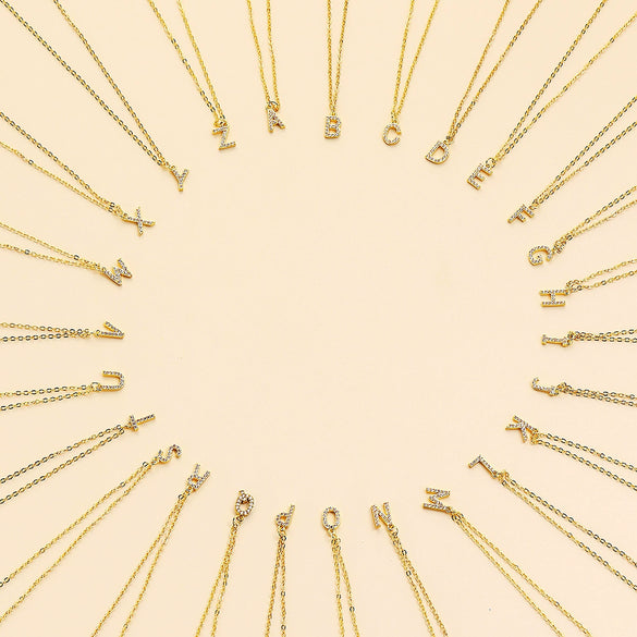 Wholesale Jewelry Simple Letter Pendant Necklace Copper Mixed Gem Inlay Zircon Ochain