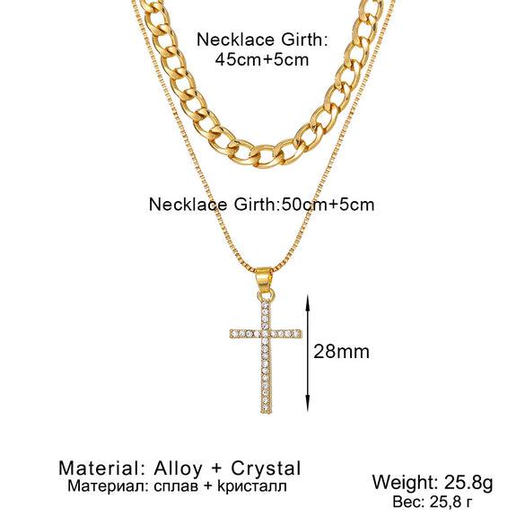 Wholesale Jewelry Simple Multilayer Cross Alloy Ochain Necklace For Women With Geometric Pattern And Diamond Design