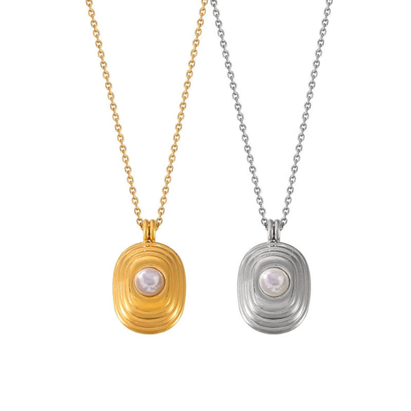 Wholesale Jewelry Simple Multilayer Threedimensional Square 316L Stainless Steel Pendant Necklace With Bead Inlay And Geometric Pattern Electroplated
