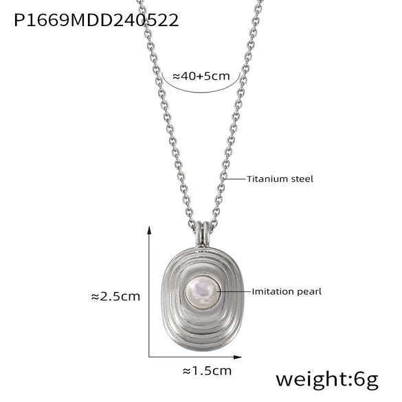 Wholesale Jewelry Simple Multilayer Threedimensional Square 316L Stainless Steel Pendant Necklace With Bead Inlay And Geometric Pattern Electroplated