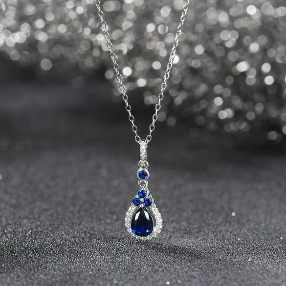 Wholesale Jewelry Simple Natural Geometric 925 Sterling Silver Necklace With Artificial Sapphire Pendant And Electroplating Design