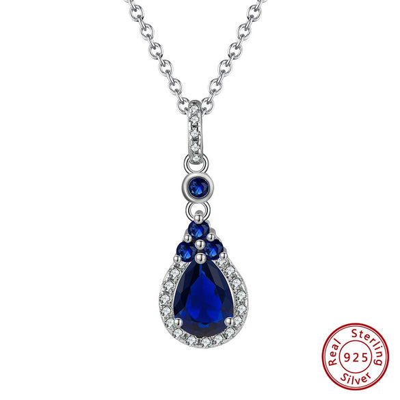 Wholesale Jewelry Simple Natural Geometric 925 Sterling Silver Necklace With Artificial Sapphire Pendant And Electroplating Design