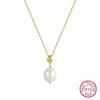Wholesale Jewelry Simple Natural Geometric Sterling Silver 925 Necklace With Freshwater Pearl Pendant Electroplated