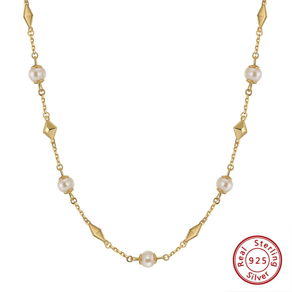 Wholesale Jewelry Simple Natural Style Geometric S925 Sterling Silver Baroque Pearl Necklace Electroplated