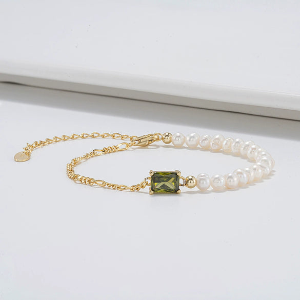 Wholesale Jewelry Simple Natural Style S925 Sterling Silver Bracelet Set With Baroque Pearl And Zircon Electroplated