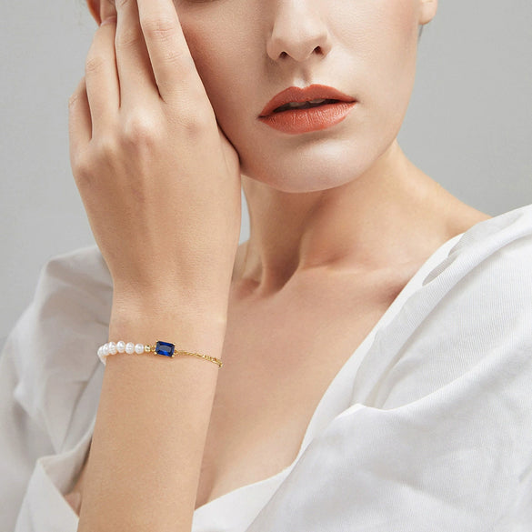 Wholesale Jewelry Simple Natural Style S925 Sterling Silver Bracelet Set With Baroque Pearl And Zircon Electroplated