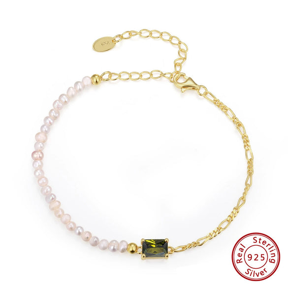 Wholesale Jewelry Simple Natural Style S925 Sterling Silver Bracelet Set With Baroque Pearl And Zircon Electroplated
