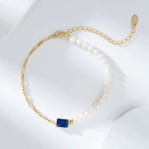 Wholesale Jewelry Simple Natural Style S925 Sterling Silver Bracelet Set With Baroque Pearl And Zircon Electroplated
