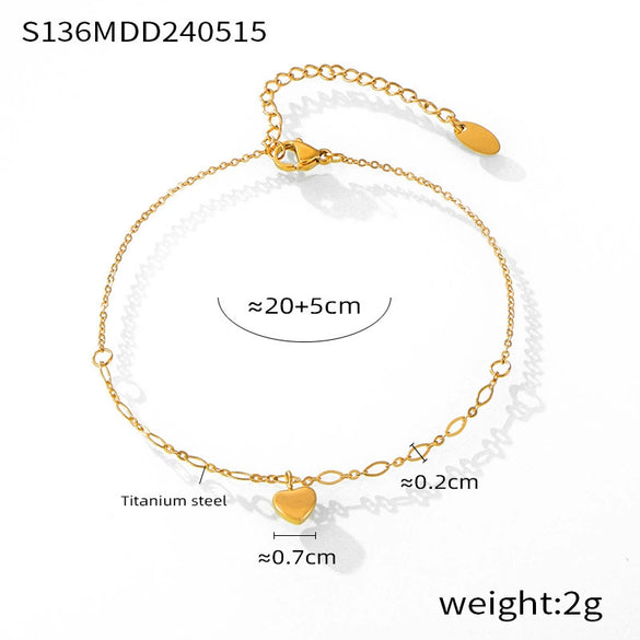 Wholesale Jewelry Simple Personality Love Handmade 316L Stainless Steel Gold Plated Geometric Anklet Unisex