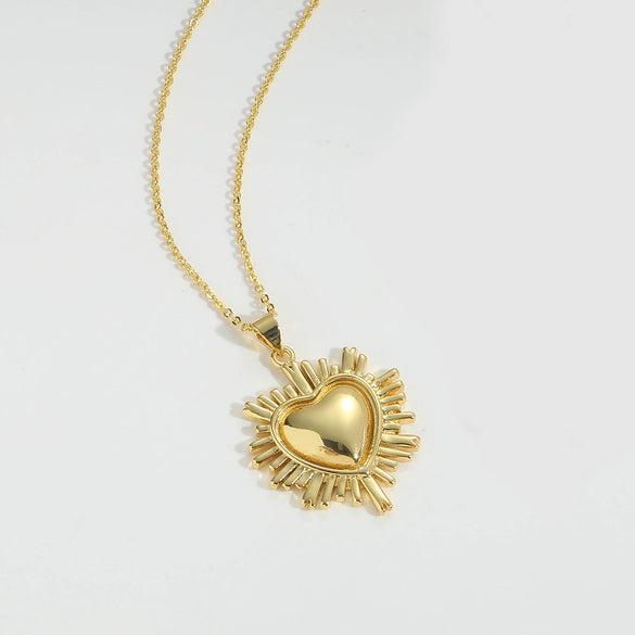 Wholesale Jewelry Simple Retro Love Design Copper Pendant Clavicle Chain With Mixed Gemstone Inlay Heart Shape Electroplating For Women