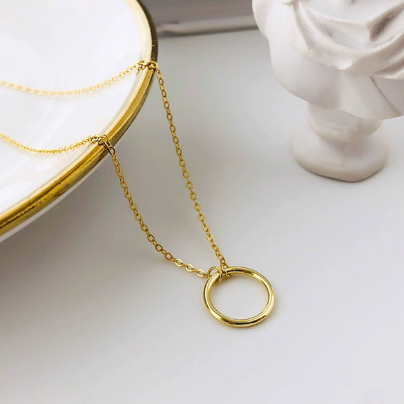 Wholesale Jewelry Simple Round Silver 925 Sterling Silver Pendant Necklace With Geometric Style And Electroplating For Women