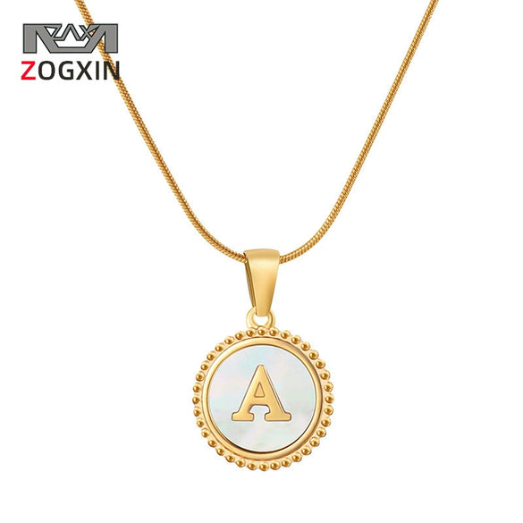 Wholesale Jewelry Simple Round 316L Stainless Steel And 316L Stainless Steel Pendant Necklace With Letter Pattern And Electroplating For Women