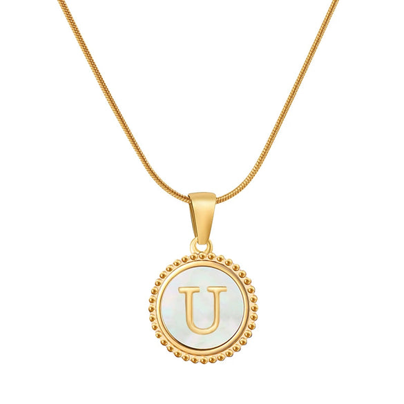 Wholesale Jewelry Simple Round 316L Stainless Steel And 316L Stainless Steel Pendant Necklace With Letter Pattern And Electroplating For Women