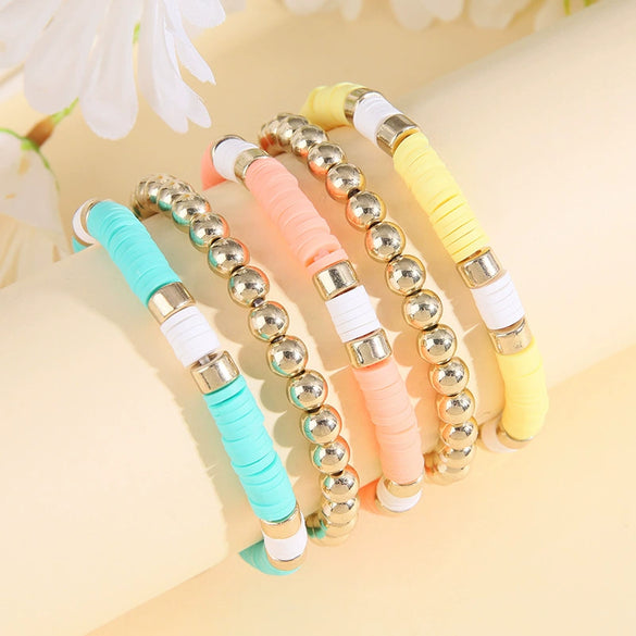 Wholesale Jewelry Simple Soft Ceramic Round Bead Bohemian Style Geometric Bracelet For Men And Women