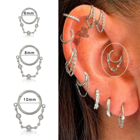 Wholesale Jewelry Simple Stainless Steel 316L Geometric Tassel And Ring Piercing Earrings And Nose Ring With Electroplating