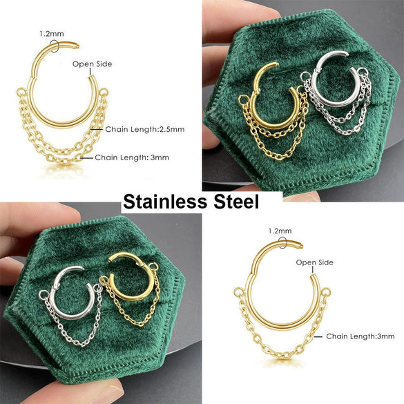 Wholesale Jewelry Simple Stainless Steel 316L Geometric Tassel And Ring Piercing Earrings And Nose Ring With Electroplating