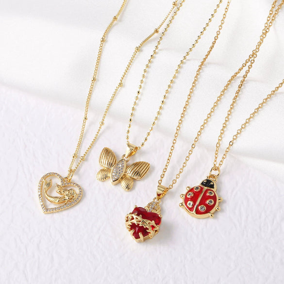 Wholesale Jewelry Simple Style Animal Zodiac Heart Pendant Necklace Copper O Word Chain Electroplated