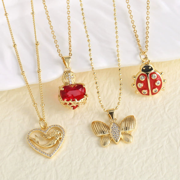 Wholesale Jewelry Simple Style Animal Zodiac Heart Pendant Necklace Copper O Word Chain Electroplated