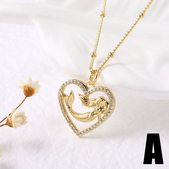 Wholesale Jewelry Simple Style Animal Zodiac Heart Pendant Necklace Copper O Word Chain Electroplated