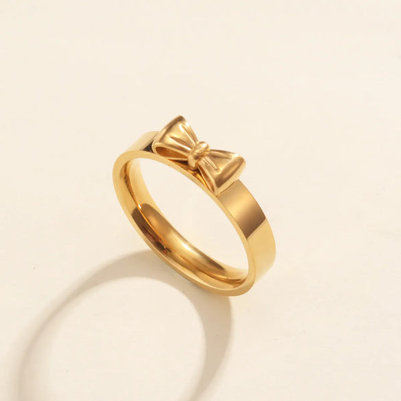 Wholesale Jewelry Simple Style Bow Knot 316L Stainless Steel  18K Gold Plated Rings