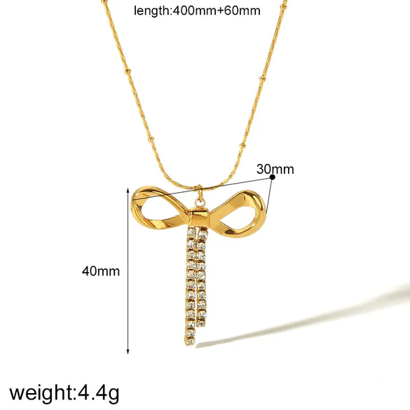 Wholesale Jewelry Simple Style Classic Style Bow Knot 304 Stainless Steel Zircon 18K Gold Plated Inlay Earrings Necklace Jewelry Set