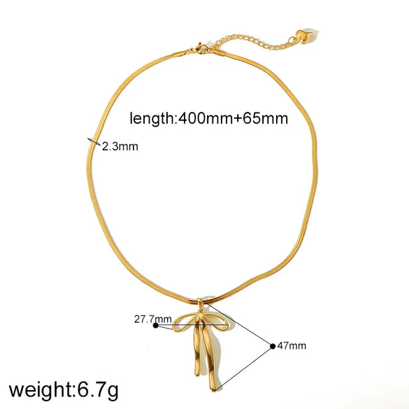 Wholesale Jewelry Simple Style Classic Style Bow Knot 304 Stainless Steel Zircon 18K Gold Plated Inlay Earrings Necklace Jewelry Set