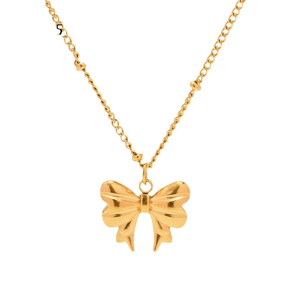 Wholesale Jewelry Simple Style Classic Style Bow Knot 304 Stainless Steel Zircon Inlay Pendant Necklace