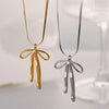 Wholesale Jewelry Simple Style Classic Style Bow Knot Titanium Steel Gold Plated Plating Pendant Necklace
