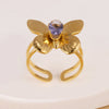 Wholesale Jewelry Simple Style Classic Style Butterfly 304 Stainless Steel Rhinestones 14K Gold Plated Plating Inlay Rings