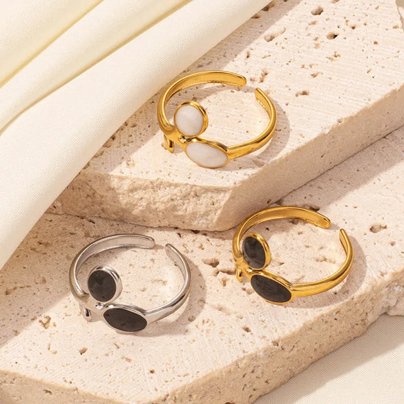 Wholesale Jewelry Simple Style Classic Style Geometric Round Oval 304 Stainless Steel 18K Gold Plated Polishing Enamel Open Rings