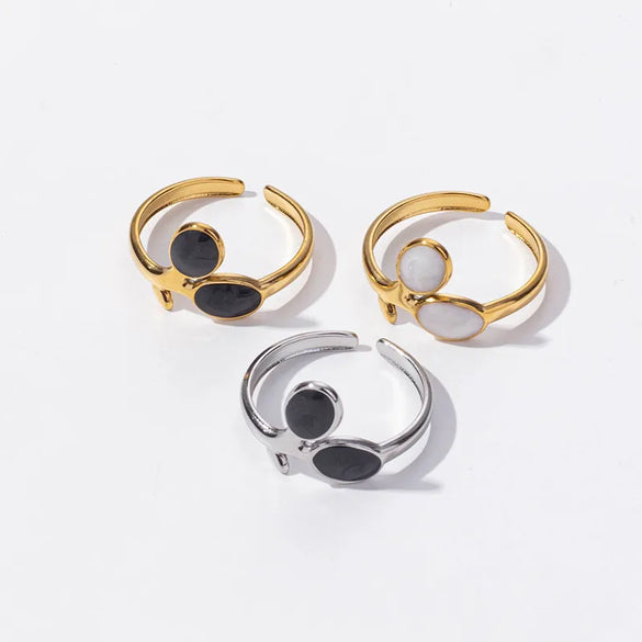 Wholesale Jewelry Simple Style Classic Style Geometric Round Oval 304 Stainless Steel 18K Gold Plated Polishing Enamel Open Rings