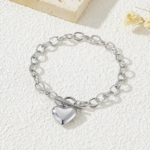 Wholesale Jewelry Simple Style Classic Style Heart Shape 304 Stainless Steel Gold Plated Bracelets Necklace