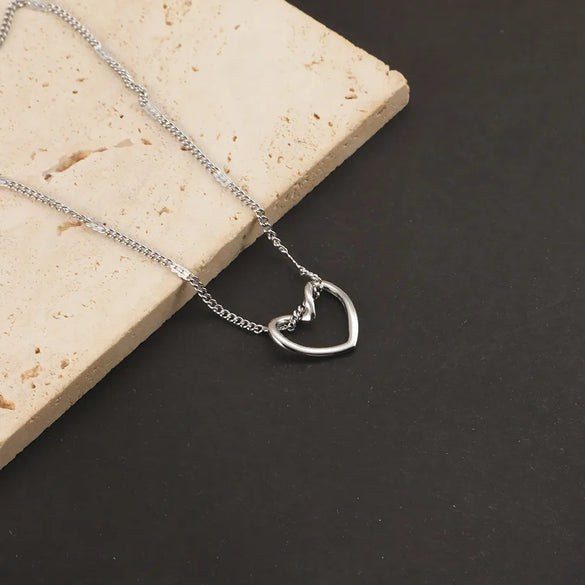 Wholesale Jewelry Simple Style Classic Style Customization Laser Engraving Heart Shape 304 Stainless Steel Plating Pendant Necklace Cable Chain