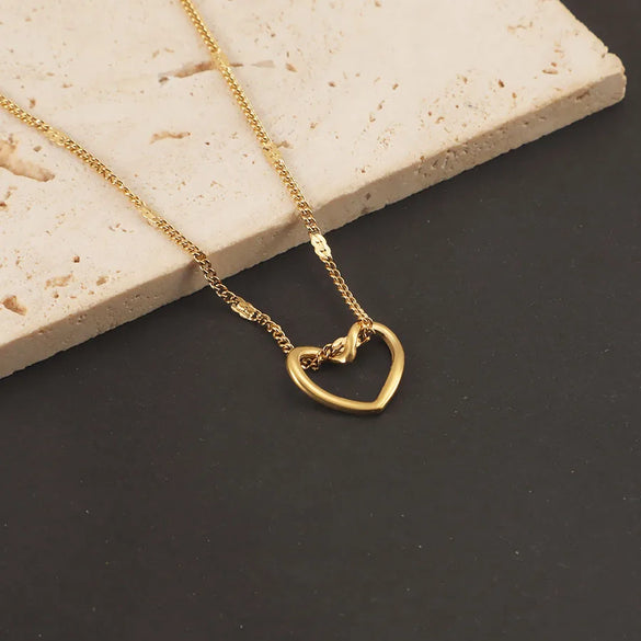 Wholesale Jewelry Simple Style Classic Style Customization Laser Engraving Heart Shape 304 Stainless Steel Plating Pendant Necklace Cable Chain