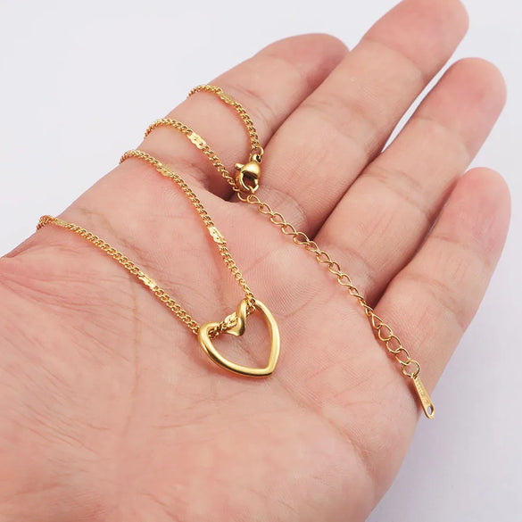 Wholesale Jewelry Simple Style Classic Style Customization Laser Engraving Heart Shape 304 Stainless Steel Plating Pendant Necklace Cable Chain