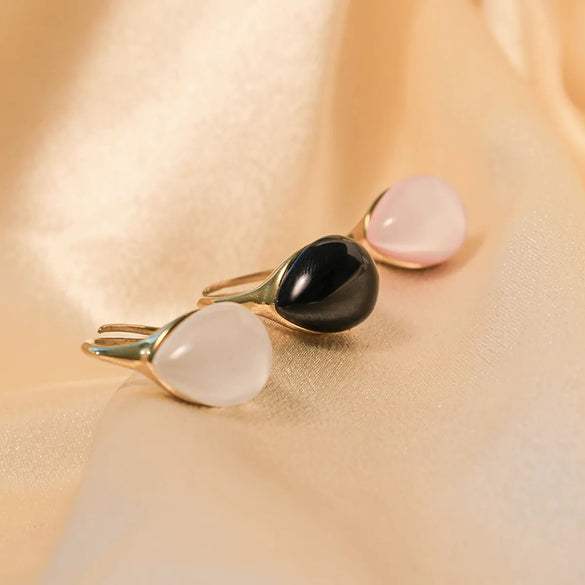 Wholesale Jewelry Simple Style Classic Style Oval 304 Stainless Steel Natural Stone 14K Gold Plated Plating Inlay Rings