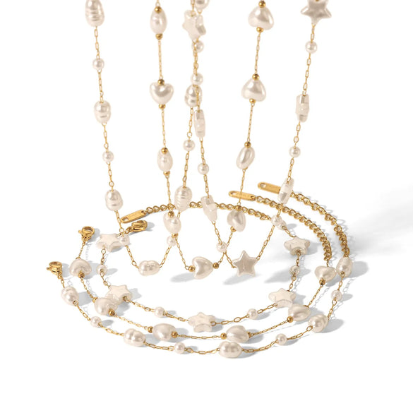 Wholesale Jewelry Simple Style Classic Style Pentagram Geometric Heart Shape 304 Stainless Steel 18K Gold Plated Bracelets Necklace