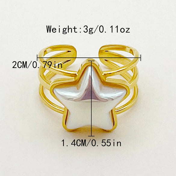 Wholesale Jewelry Simple Style Classic Style Pentagram Starfish 304 Stainless Steel 14K Gold Plated Plating Hollow Out Open Rings
